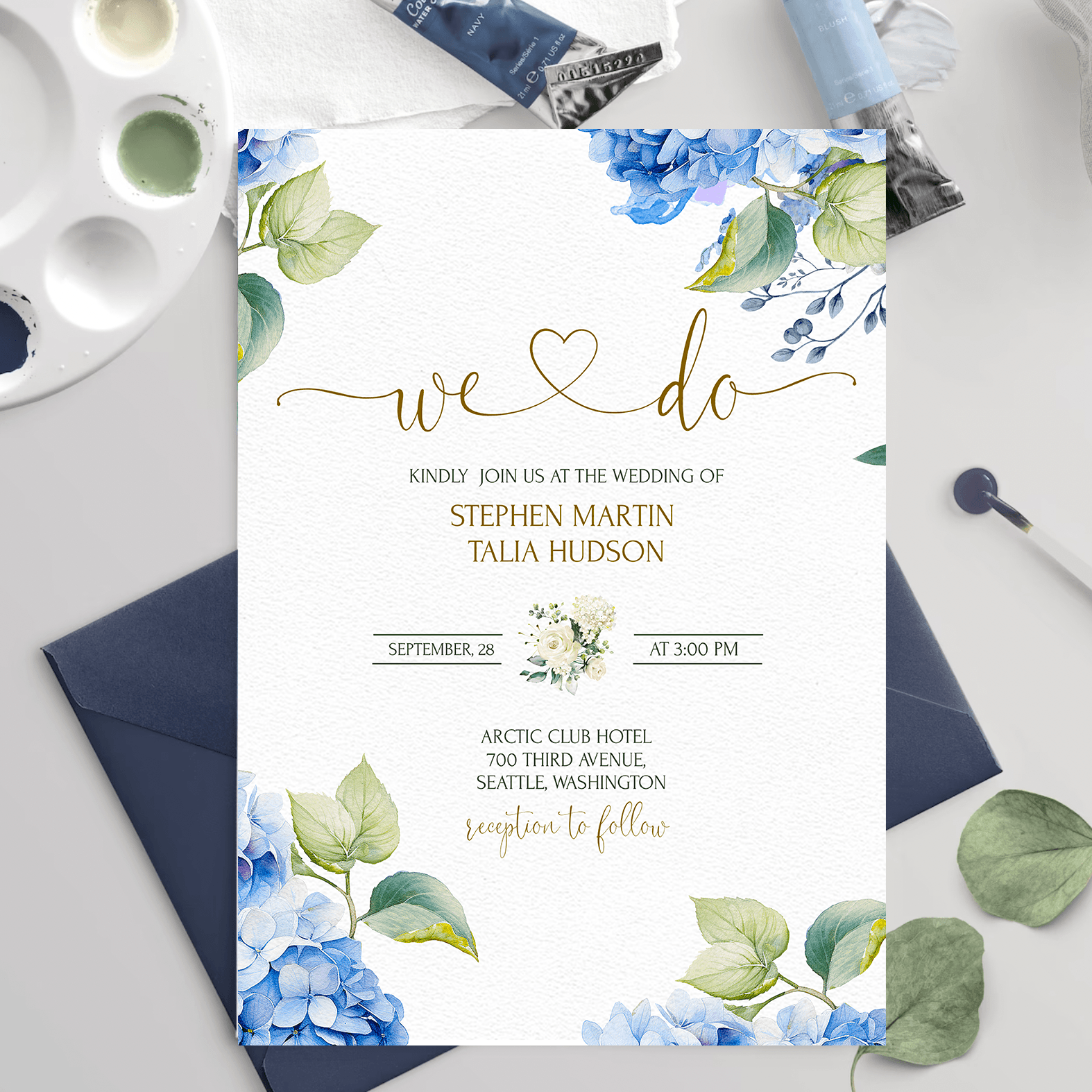 Wedding Invite Blue - Littlebee Prints