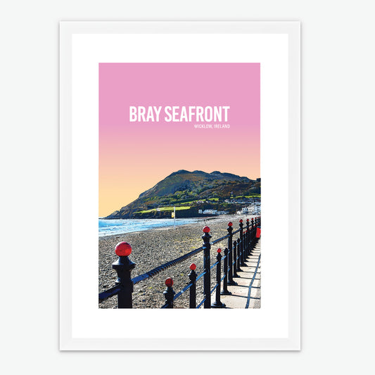 Bray Seafront Pink Sky A4 Print