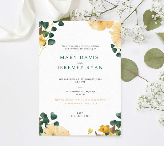 Wedding Invite Yellow Flower - Littlebee Prints