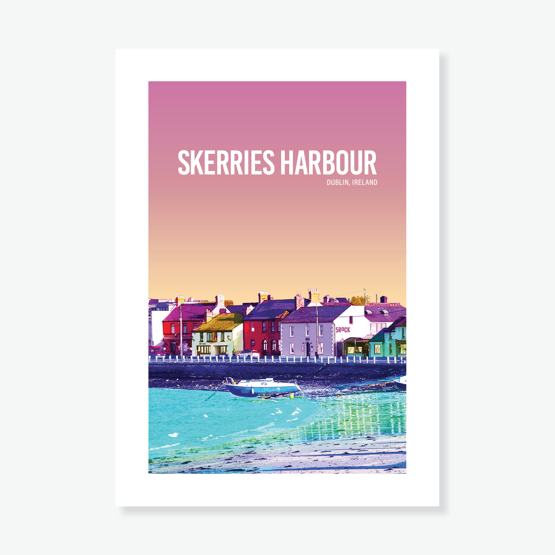 Skerries Harbour Pink Sky A4 Print - Littlebee Prints